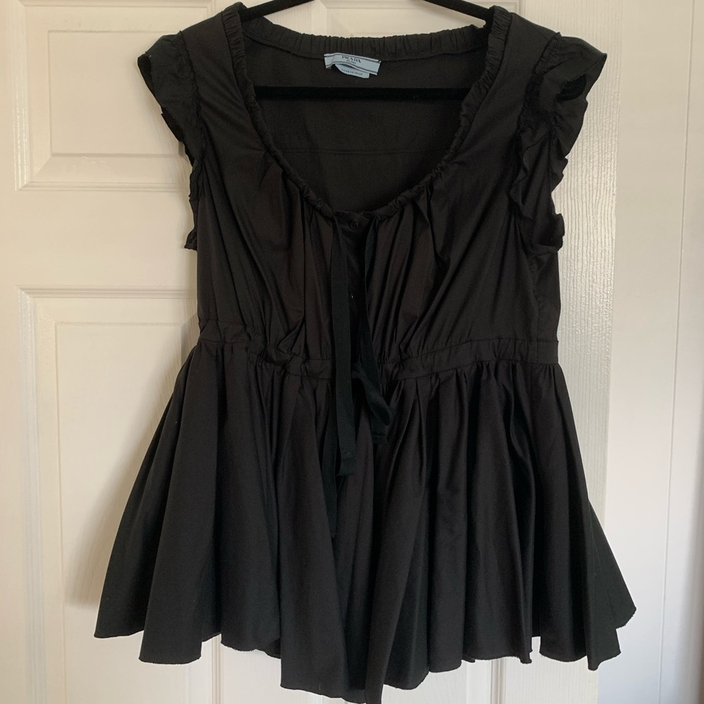 Prada Flutter Sleeve & Waist Top in Black